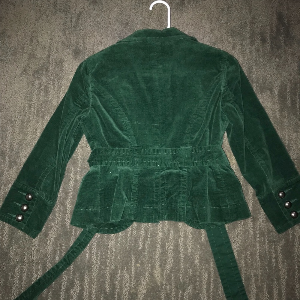 Bebe Size 2 Green Cropped Velour/Suede Jacket 3/4… - image 4